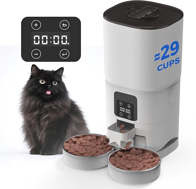 PAPIFEED Automatic Cat Feeder for 2 Cats, 7L Large Capacity Food Dispenser for Multiple Pets, Timed Cat Feeder for Dry Food, Detachable for Easy Cleaning, Up to 12 Portions 6 Meals Per Day - White