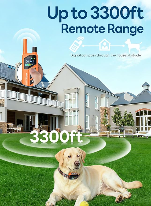 Dog Shock Collar - 3300FT Dog Training Collar with Remote, IPX7 Waterproof Electric Dog Collar with 4 Training Modes, Security Lock, Rechargeable E-Collar for Small Medium Large Dogs (Orange)