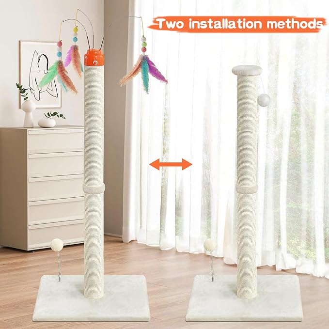 Cat Scratching Post ，41.3" Tall Automatic Teaser Wand Scratching Post with Sisal Rope，Interactive Automatic Rotating Hanging Balls Cat Toys for Indoor Cats and Adult