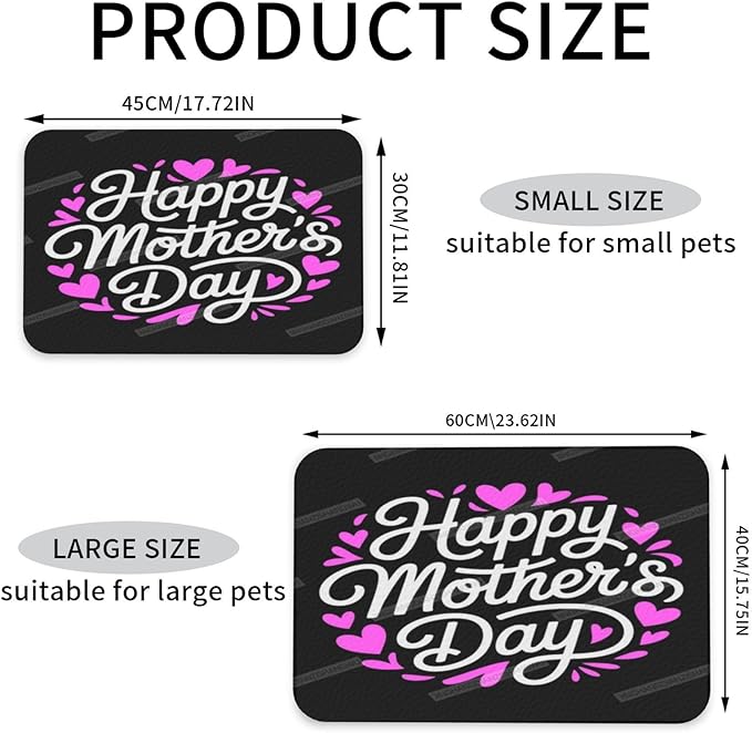 Non Slip Mat for Dog Pet Cat Dog Food Mats Happy Mother's Day Floral Gift for Mom Fq Water Bowl Mat Quick Dry Absorbent Cat Feeding Mats 24x16In