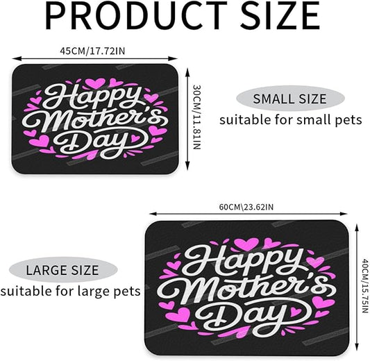 Non Slip Mat for Dog Pet Cat Dog Food Mats Happy Mother's Day Floral Gift for Mom Fq Water Bowl Mat Quick Dry Absorbent Cat Feeding Mats 24x16In