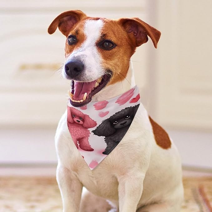 Dog Bandana Spring Pet Scarf Adjustable Triangle Pink Poodles Dogs Printing Dog Bib Washable Polyester Puppy Bandana for Small Medium Large Dogs Cat Birthday Party Supplies