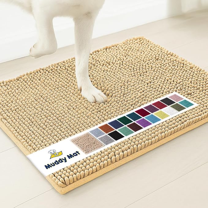 Muddy Mat® | Super Absorbent Door Mat Indoor, Microfiber Quick Dry Chenille Entryway Rug, Non-Slip Front Door Mat, Indoor Mats for Entryway, Machine Washable Pet Rug, Beige 6ft x 9ft
