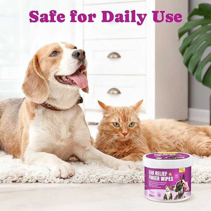 Cat Multivitamin Treats with L-Lysine & Taurine for Daily Immune Health + Gentle Ear Cleaning Finger Wipes for Ear Hygiene & Freshness – Complete Daily Wellness & Ear Care Combo