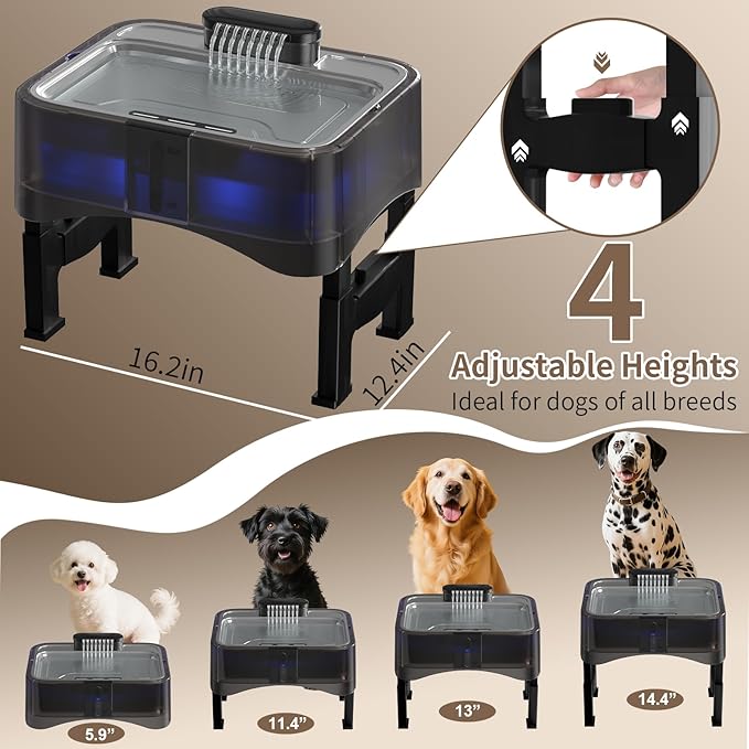 8.5L/2.25Gal Elevated Dog Water Fountain, Xetino 4 Height Adjustable Raised Dog Water Bowl Dispenser for Large Dogs with Stainless Steel Tray BPA-Free, Pet Water Fountain with Ultra Quiet Pump
