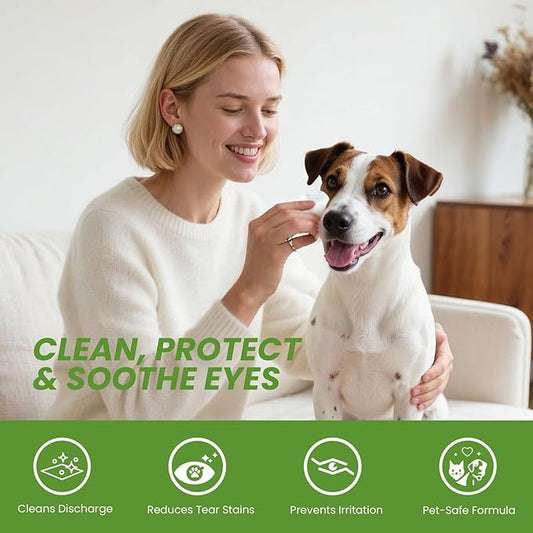 Dog Eye Wipes, Tear Stain Remover for Dogs & Cats - 100ct Hypoallergenic Pet Eye Cleaning Pads for Crust, Gunk & Discharge - Gentle Puppy Grooming Wipes for Sensitive Eyes, Wrinkles & Folds