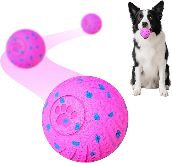 Smart Interactive Dog Toys, Activated Moving, Bouncing, Rotating Ball for Medium/Large Dogs, 2025 E-TPU Material, Motion-Activated Dog Gift to Keep Them Busy, IP54 Waterproof & USB Rechargeable, Pink
