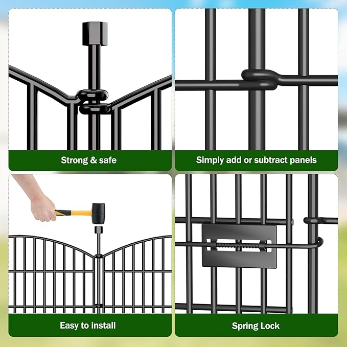 10 Panels No Dig Decorative Garden Fence with Gate - 48 in (H) x 26 ft (L), Dog Fence Outdoor for Yard, Rustproof Metal Animal Barrier Ground Stakes Fencing for Garden, Patio, Flower Bed