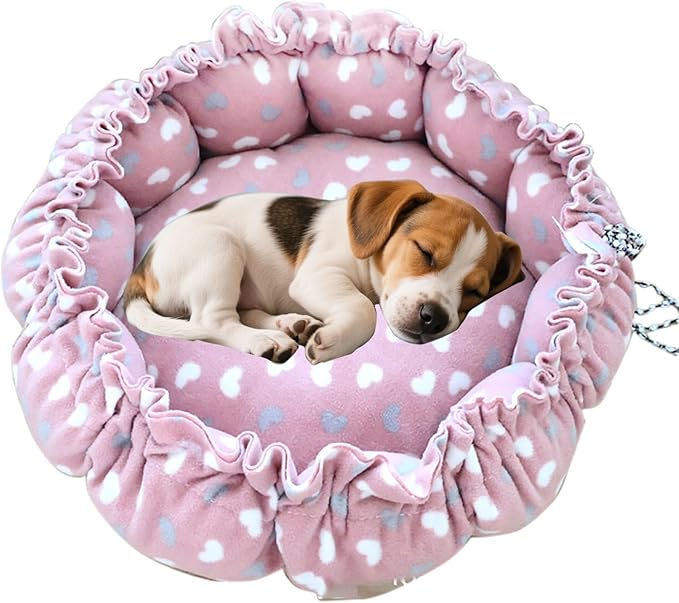 YIKANGHENG Cat Bed, 13 Inch Diameter Pink Cotton Pet Nest for Cat, Dog and Other Pets (Small)