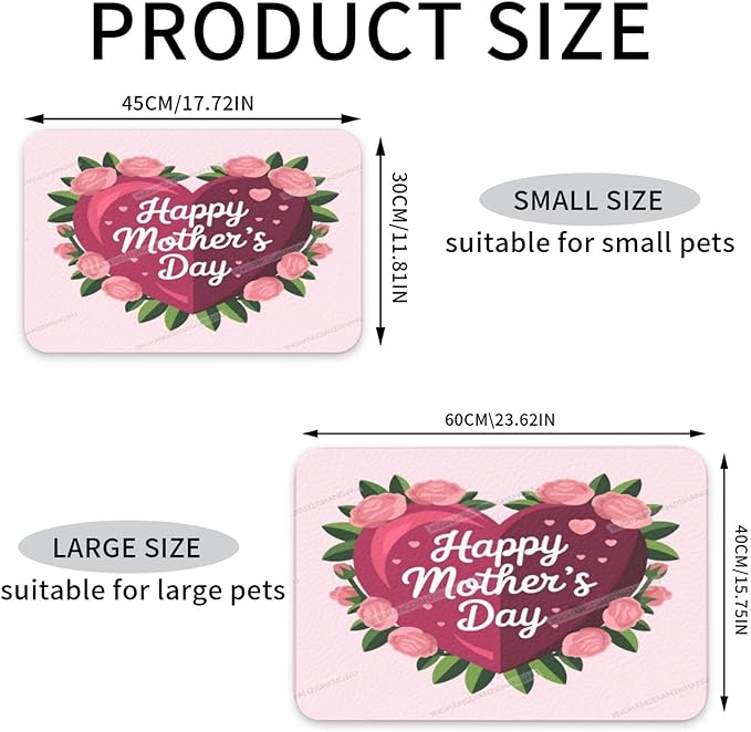 Absorbent Dog Water Cat Mat for Food Water Bowl Quick Dry Happy Mother's Day Floral Gift for Mom Gf Pet Feeding Mats No Stains Dog Food Mat Pet Accessories Supplies Cat Bowl Mats 18X12In