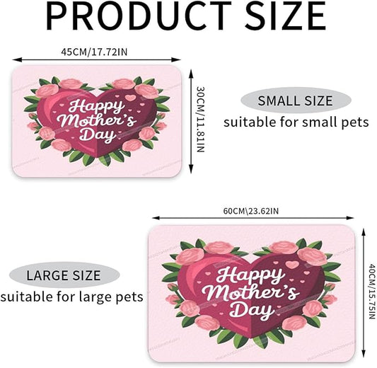 Absorbent Dog Water Cat Mat for Food Water Bowl Quick Dry Happy Mother's Day Floral Gift for Mom Gf Pet Feeding Mats No Stains Dog Food Mat Pet Accessories Supplies Cat Bowl Mats 24x16In