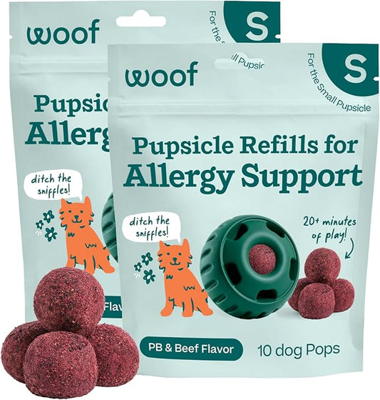 WOOF Pupsicle Refill Pops for Allergy Support for Dogs - Allergy Dog Treats for The Pupsicle Toy to Support Your Dog’s Natural Immune Defenses - Small Pops - 10 Count - 2 Pack