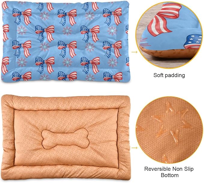 Dog Bed for Crate Washable Pet Sleep Pad, Bows Print Kennel Mat with Non-Slip Bottom, Soft Fluffy Supplies Pet for Dogs and Cats (36x24 inch)