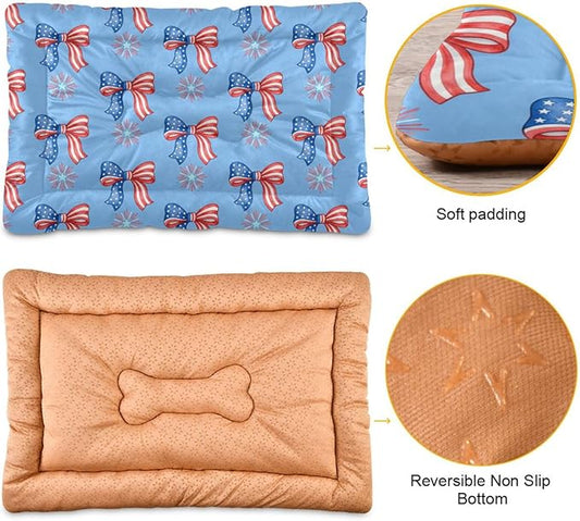 Dog Bed for Crate Washable Pet Sleep Pad, Bows Print Kennel Mat with Non-Slip Bottom, Soft Fluffy Supplies Pet for Dogs and Cats (24x18 inch)