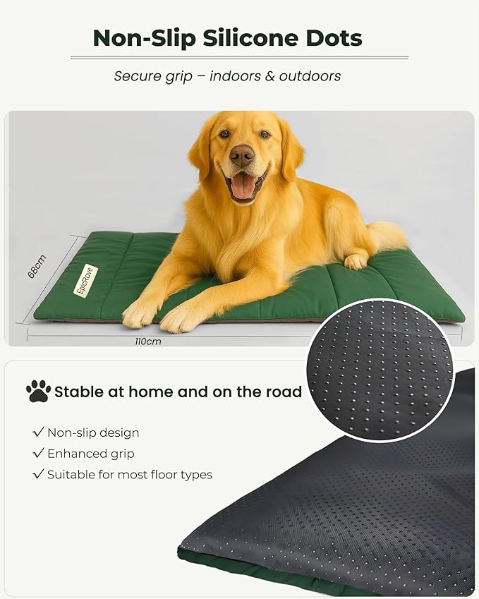 RovePad Trail Dog Bed Mat 43"x27" – Waterproof Non Slip Outdoor Travel Mat for Camping & Car – Silent Peachskin Roll-Up Pad for Medium & Large Dogs, Machine Washable