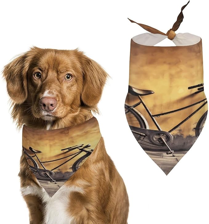 Dog Bandana Spring Pet Scarf Adjustable Triangle Old Bicycle Printing Dog Bib Washable Polyester Puppy Bandana for Small Medium Large Dogs Cat Birthday Party Supplies