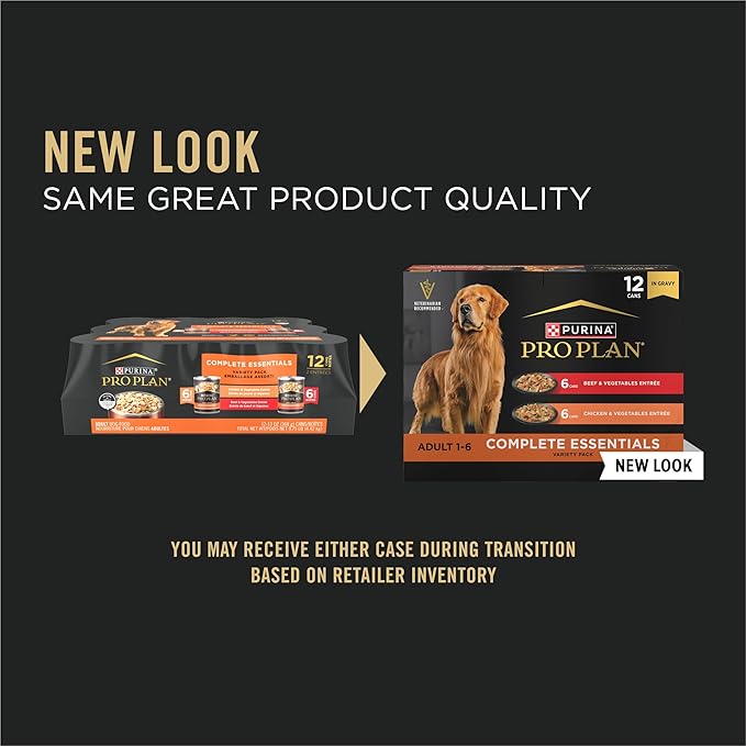 Purina Pro Plan Complete Essentials Wet Dog Food Chicken and Vegetables Entree and Beef and Vegetables Entree Variety Pack - (Pack of 12) 13 oz. Cans
