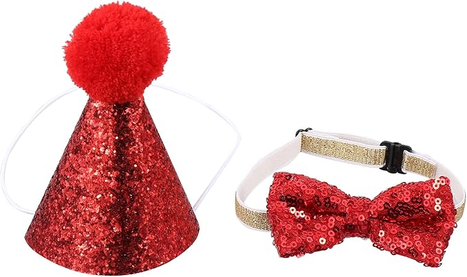 BESTonZON Dog Christmas Headband and Tie Set 2pcs Red Holiday Pet Accessories Christmas Costume for Puppy Dog Xmas Cosplay Pet Supplies