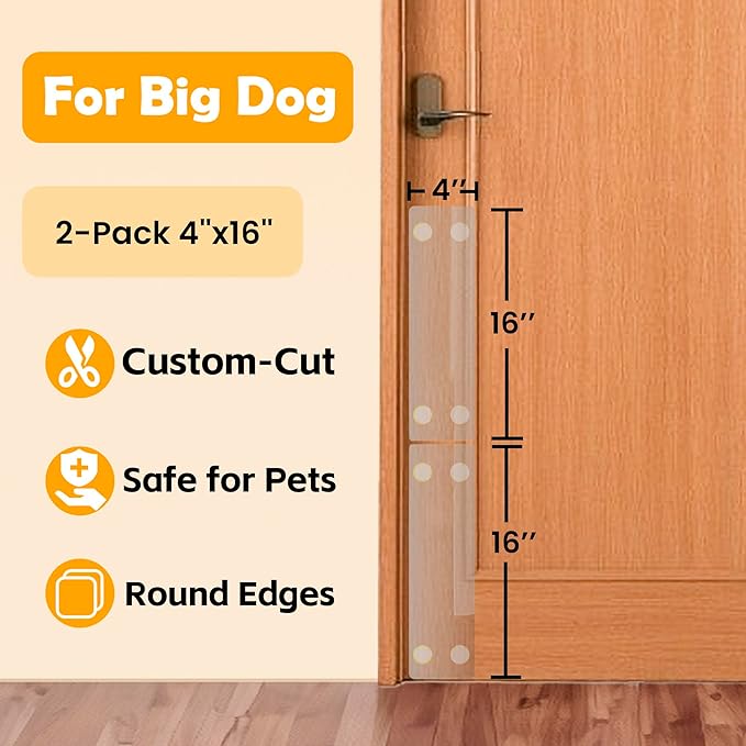 Dog Door Scratch Protector 2-Pack 4 x 16 Heavy Duty Clear PVC Anti Scratch Guard for Doors Walls Furniture Windows, Custom Cut Easy Install & Residue-Free Removal Cat Door Protector