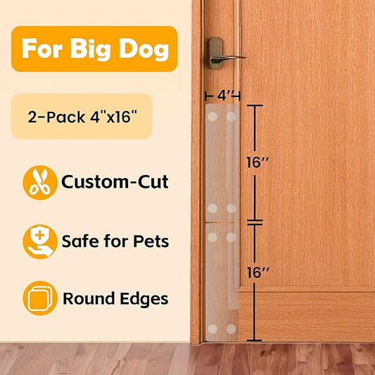Dog Door Scratch Protector 2-Pack 4 x 16 Heavy Duty Clear PVC Anti Scratch Guard for Doors Walls Furniture Windows, Custom Cut Easy Install & Residue-Free Removal Cat Door Protector