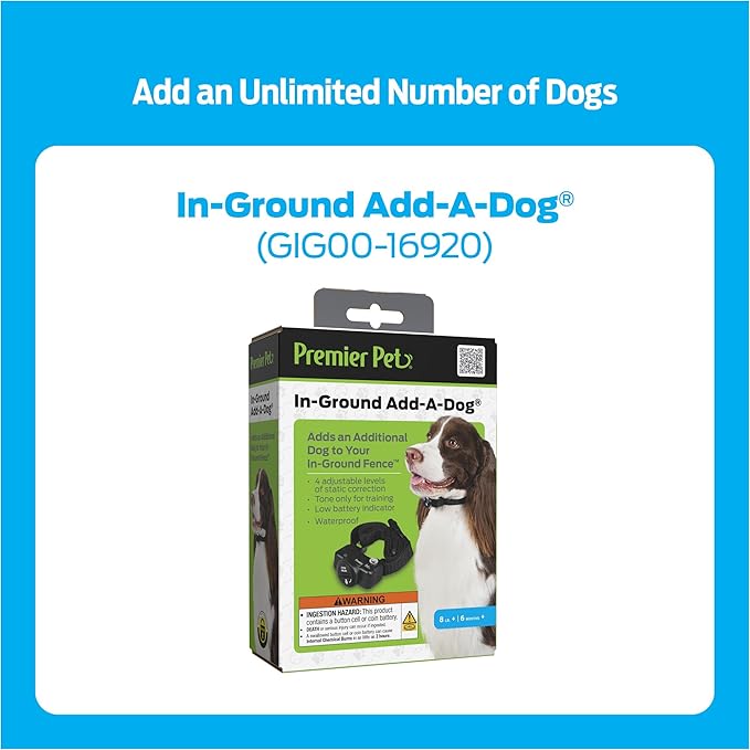 Premier Pet In-Ground Fence System - Customizable Boundary Shape for Dog Yard Safety - Expandable Coverage Area with Wire & Flag Expansion Set - Waterproof Collar - Adjustable Static Correction