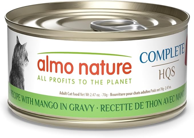 almo nature HQS Complete CAT Wet Cat Food Tuna Recipe with Mango in Gravy - Grain-Free Cat Food Canned, 2.47 oz (Pack of 12)