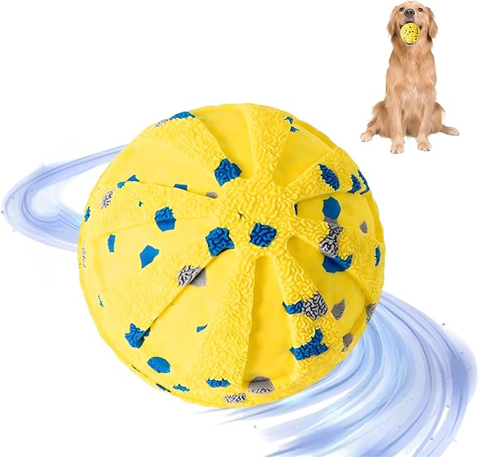Interactive Dog Ball Toy for Medium Large Dogs, Durable E-TPU Bouncing Ball with Rechargeable Battery, Waterproof for Outdoor Play, Keeps Dogs Engaged (Yellow)