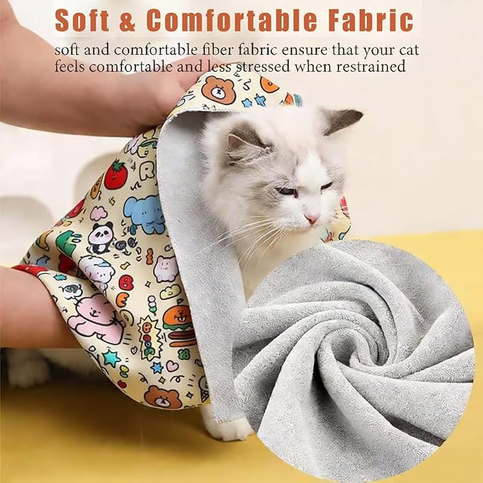 35.5‘’ Cat Grooming Wrap, Self-Adhesive Cat Wrap for Cutting Nails, Calming Cat Burrito Wrap Cat Swaddle Wrap Anti-Scratch Anti-Escape Cat Restraint for Nail Clipping, Medicine, Teeth Brushing
