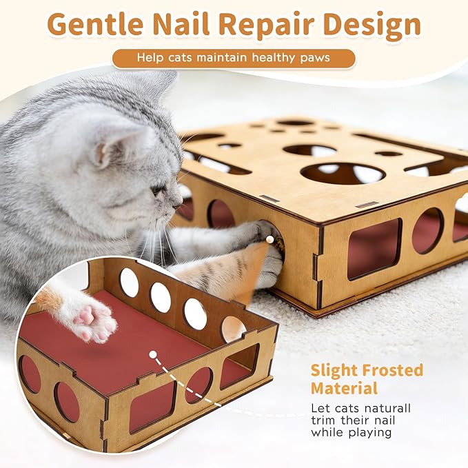 Cat Nail File Scratch Enrichment Box, Cat Scratch Puzzle Enrichment Box, Stress Free Alternative to Clippers and Grinders,Sandpaper Inside for Indoor Cats Scratching