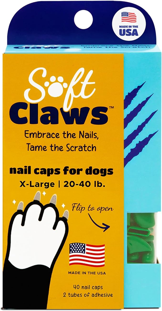 Soft Claws Dog Nail Caps, 40 X-Large Nail Caps, Made in USA - Vet Developed, Safe & Non-Toxic Easy to Apply Claw Covers | Protects Furniture & Skin, Green