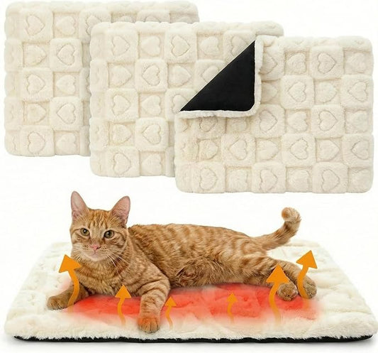 3 Pack Self Warming Cat Bed Mat Self Heating Dog Pad Reflects Body Warm Thermal Pet Pad Washable Non Slip Crate Kennel Bed Mat for Indoor Outdoor, 20 x 15 Inch(Cream)
