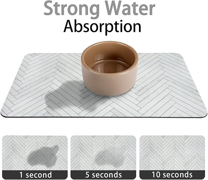 Dog Food Mats for Floors Absorbent, Pet Cat Food Mat - Quick Dry Dog Bowl Mats for Food and Water, Boho Pet Supplies 12" x 20"