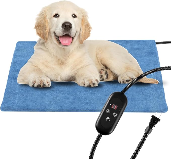 Pet Heating Pad for Dogs, Indoor Outdoor Heated Cat Bed Waterproof Electric Heated Pad Mat for Cats with Chew Resistant Cord,5 Timer and 6 Level Temperature Pet Bed Warming Pad-15.7x27.5