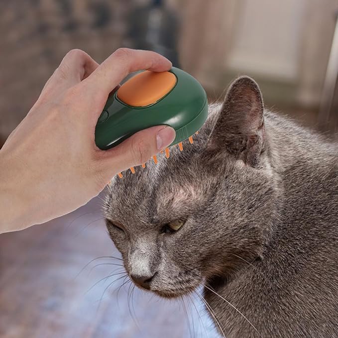 4-In-1 Cat Steamer Brush Self- pet Hair Steaming Brush with Avocado Spray Green for Cat Bathing and Massage Grooming Supplies