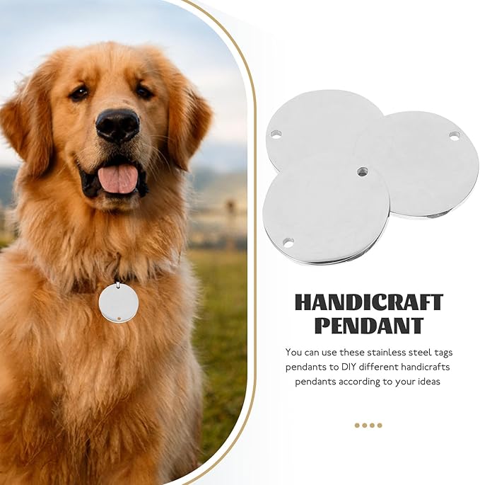 Stainless Steel Double-Hole Round Id Tags 20mm Mirror Polished Metal Stamping Blanks for Puppy Name Tags Pet Collar Engravable 6pcs for DIY Pet Supplies
