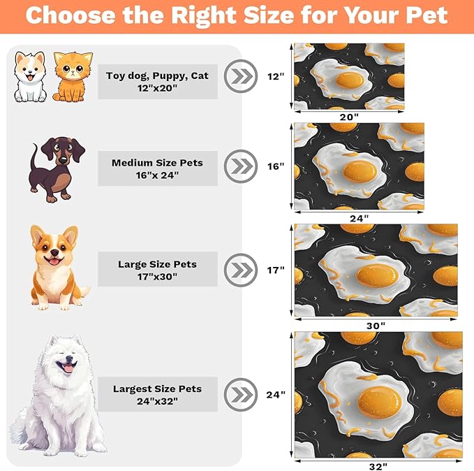 Fried Egg Dog Food Mat for Floors Absorbent Dog Bowl Mat for Food and Water Dispenser Quick Dry Cat Food Placemat Pet Supplies 24" x 32",