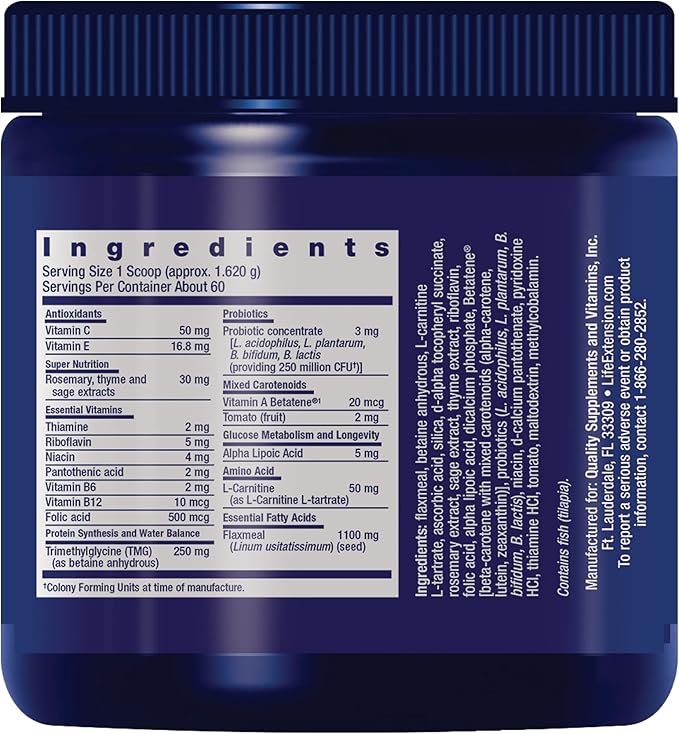 Life Extension Dog Mix, Dog Vitamins and Supplements, probiotics, L-carnitine, B12, folic Acid, Vitamin C, Vitamin E, Rosemary, Nutrient Absorption, Gluten-Free, Non-GMO, 60 Servings