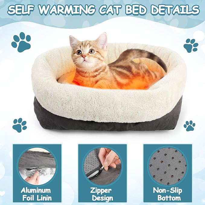 Riakrum 4 Pack Self Warming Cat Bed 17.7 x 13.7 Inch & Self Heating Cat Mat 16 x 20 Inch Anti-Slip Soft Round Thermal Heated Pet Bed with 4 Storage Bags for Indoor Outdoor Small Pet Kittens Puppies