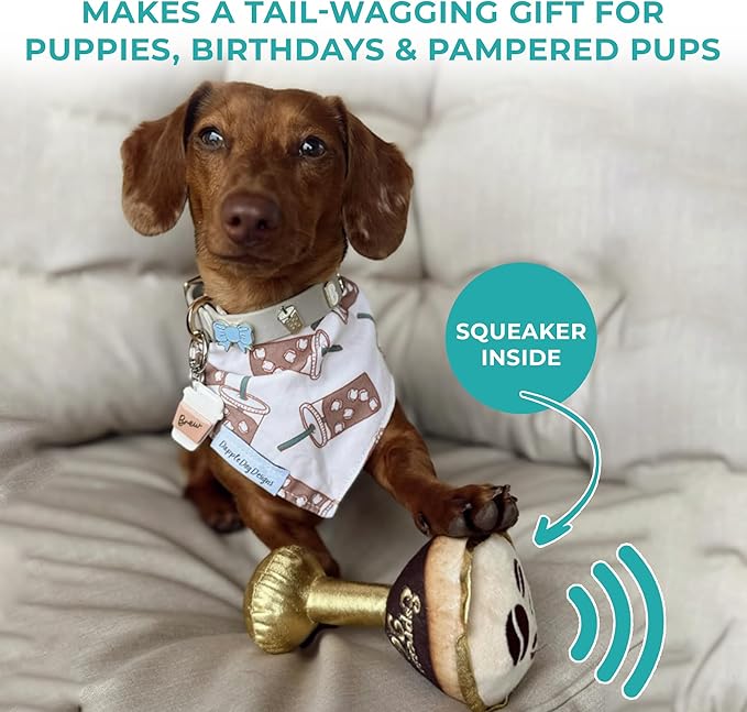 Haute Diggity Dog Espresso Muttini Plush Dog Toy for Small, Medium & Large Dogs, Interactive Funny Parody Squeaky Toys, Soft, Durable, Machine-Washable, Safe & Cute Birthday Gift for Dogs, One Size