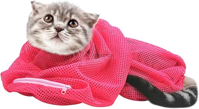 SOCHII New Mesh Cat Grooming Bathing Bag No Scratching Biting Restraint for Bathing Nail Trimming Injecting Examing Pink M