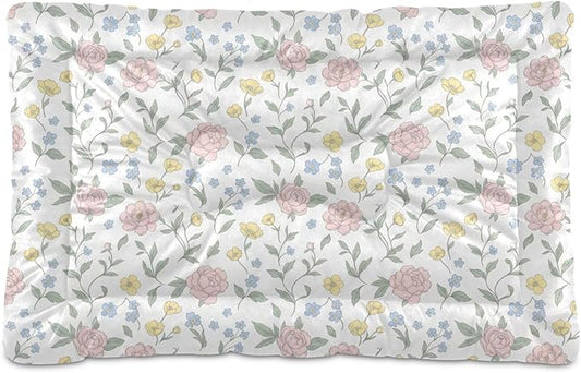 Dog Bed for Crate Washable Pet Sleep Pad, Floral Print Kennel Mat with Non-Slip Bottom, Soft Fluffy Supplies Pet for Dogs and Cats (24x18 inch)