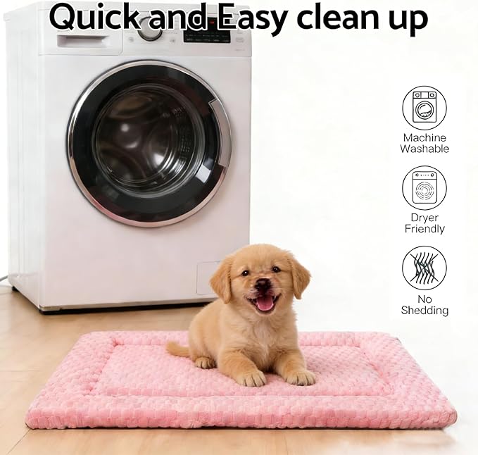 Dog Bed Mat, Reversible Dog Crate Pad - Comfortable Kennel Mat for Dogs & Cats, Machine Washable Dog Bed Suitable for Kennel, Cage or Home Travel(Pink, 24" L*18" W*1.5" Th)