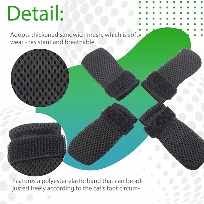 Cat Grooming Socks – Protective Mesh Foot Sleeves for Bathing, Nail Trimming & Vet Visits – Anti-Scratch & Breathable Design (Black [Wear-Resistant and Breathable],L（Max Diameter of Paw 1.97 inches）)