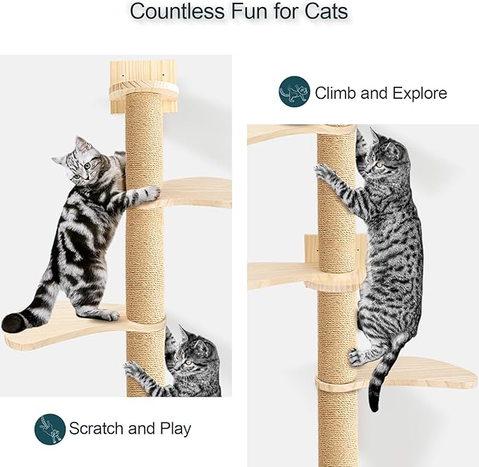 Tall Cat Tree,Indoor Wall-Mounted Cat Scratching Post,4 Tier Floor to Ceiling Cat Tower,Suitable for Cats Climb, Scratch, Lookout and Play(Height 76.8 in)