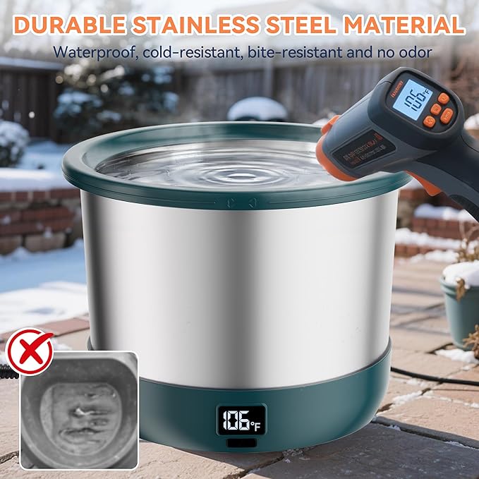 3.5L Heated Water Bowl, Stainless Steel Heated Dog Bowl with Digital Display and Adjustable Temperature, Heated Outdoor Pet Water Bowl Provides Warm Water for Dogs