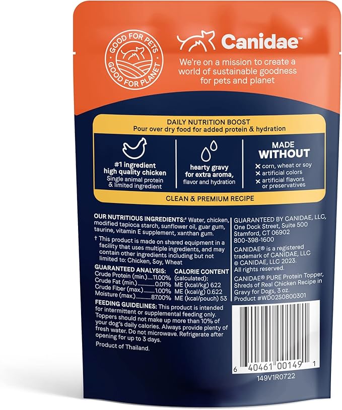 CANIDAE Pure Protein Topper Wet Dog Food for Small Breeds, Shreds of Real Chicken in Gravy Recipe, 3 oz. (Case of 12)