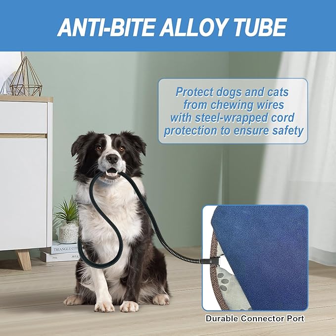 Bestio Dog Heating Pad,28×18 in Heated Dog Bed with Constant Heat & Auto Modes，MET&UL Certified Pet Heating Pad with Soothing Warmth,Chew-Resistant Cord,Waterproof Washable Cover- Blue