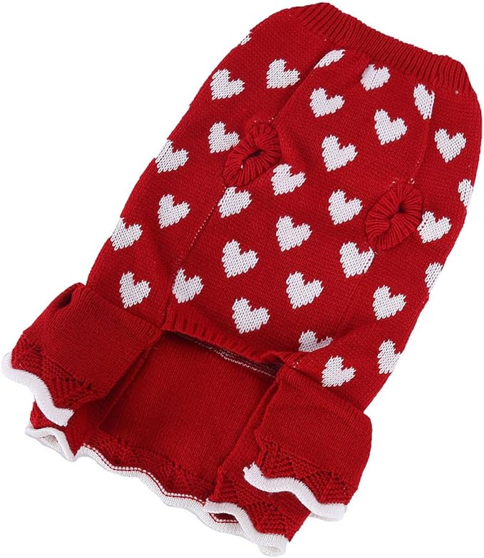 Lovely Heart Pattern Designs Dog Sweater Dress for Valentines Day Small Pet Winter Knitwear Birthday Gift Supply Knitdress