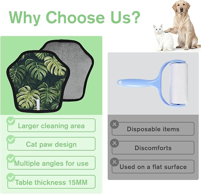 Tropical Leaf Print Electrostatic Pet Hair Removal Glove for Cats & Dogs - Reusable Grooming Mitt for Couch, Carpet, Car Seat & Laundry - Large 9x9 Inch