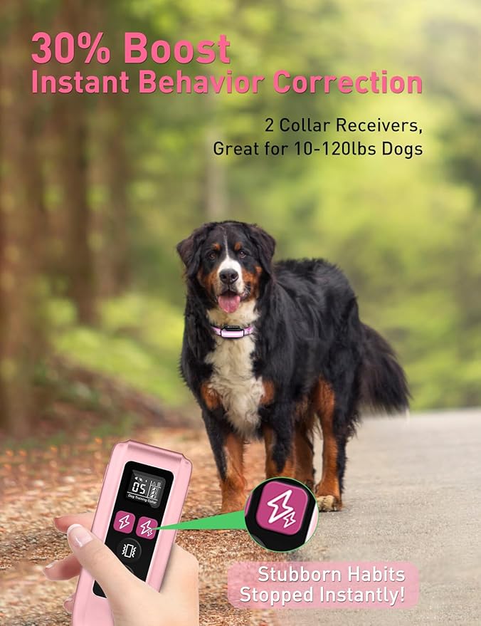 Dog Shock Collar For 2 Dogs, 3300Ft 4 in 1 Dog Training Collar with Beep, Vibration, Shock & Boost Shock, IPX7 Waterproof Rechargeable Bark Shock Collar for Large Medium Dogs(10-120lbs), Security Lock